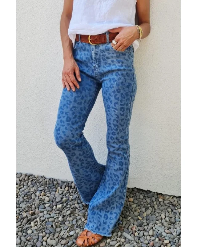 High-end Sense Azura Exchange Leopard Print High Waist Flare Jeans - 12 US
