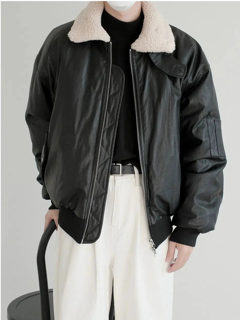 Comfortable Sweaters Zipper Closure Shearling Collar Jacket
