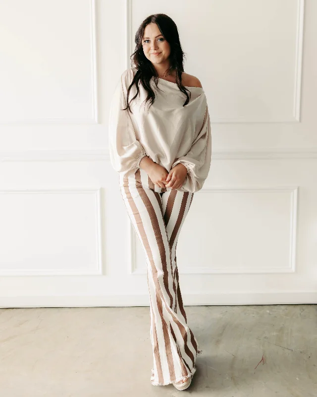 Fresh And Elegant Coastal Striped Flare Jeans