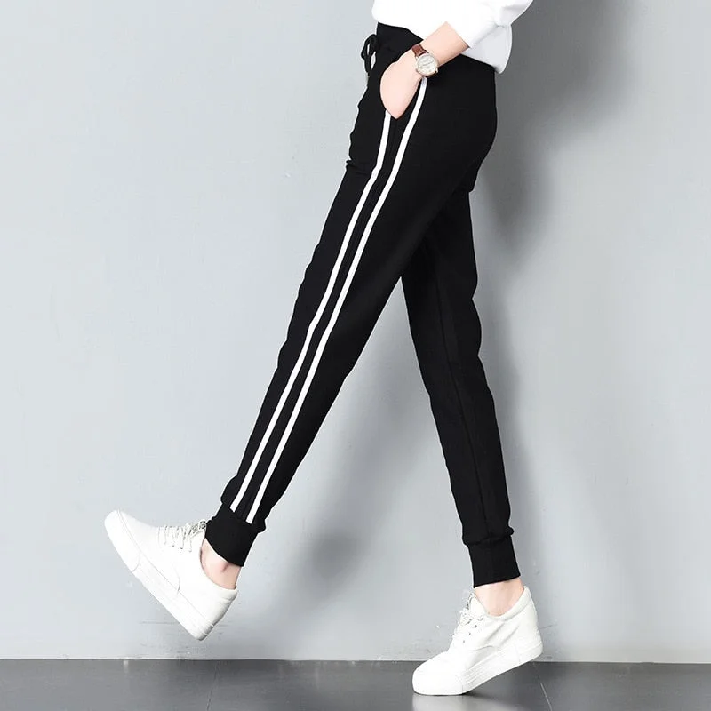 Urban Style Long Leisure Pants Women Bottoms Autumn Spring Female Clothes Double Striped Jogger Haren Pants Sweatpants Sportswear Trousers