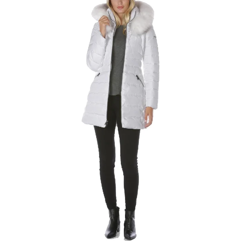 Fashionable Comfort Laundry by Shelli Segal Women's Quilted Faux Fur Trim Coat with Cinch Waist