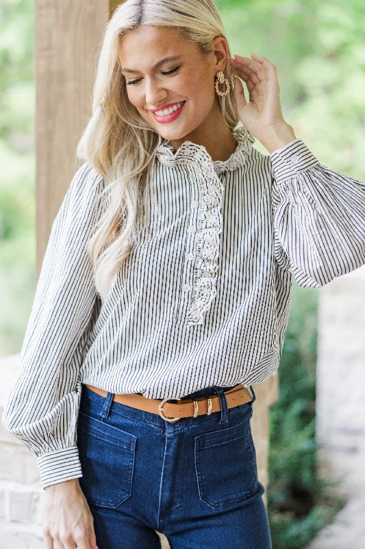 Urban Comfort Feeling Feminine Navy Blue Striped Blouse