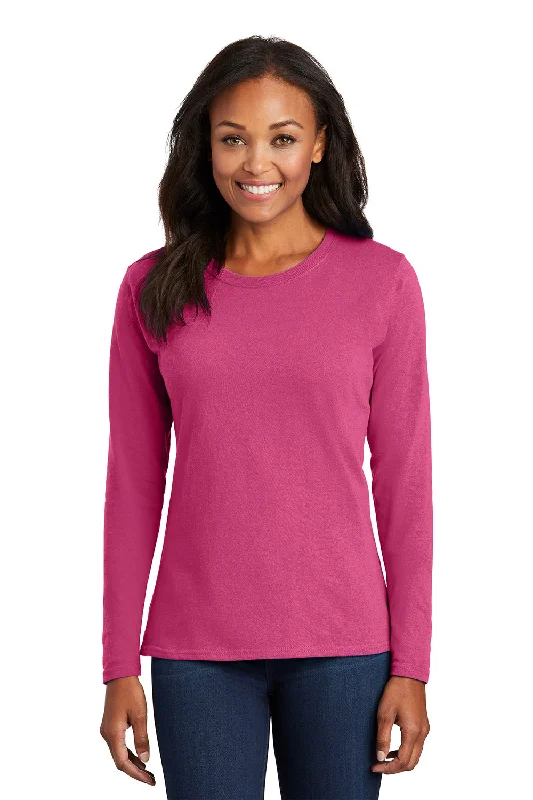 Soft Fabrics Port & Company Womens Core Long Sleeve Crewneck T-Shirt - Sangria Pink