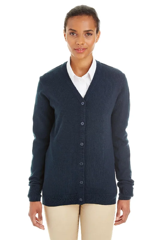 Soft Style Harriton Womens Pilbloc Pill Resistant Button Down Lone Sleeve Cardigan Sweater - Dark Navy Blue Soft Style Harriton Womens Pilbloc Pill Resistant Button Down Lone Sleeve Cardigan Sweater - Dark Navy Blue