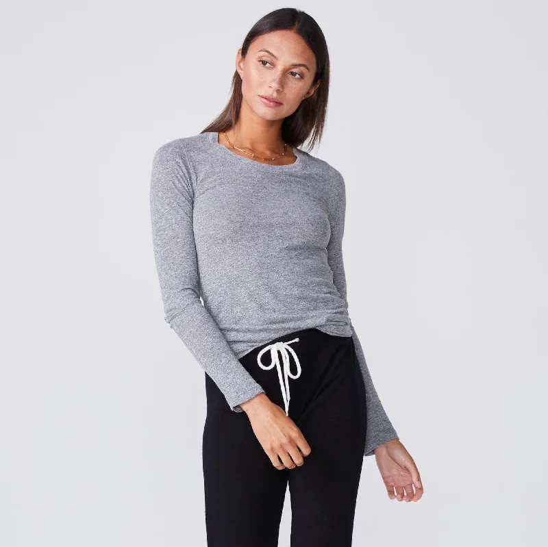 Comfortable Fashion Textured Tri-Blend Fitted Long Sleeve Crew