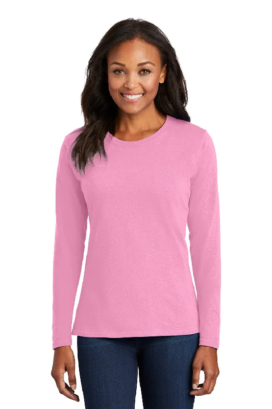 All-Day Wear Port & Company Womens Core Long Sleeve Crewneck T-Shirt - Candy Pink