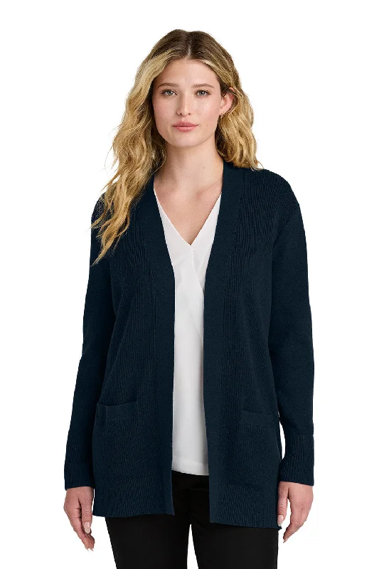 Effortless Dressing Port Authority Womens Easy Care Open Front Long Sleeve Cardigan Sweater w/ Pockets - River Navy Blue Effortless Dressing Port Authority Womens Easy Care Open Front Long Sleeve Cardigan Sweater w/ Pockets - River Navy Blue
