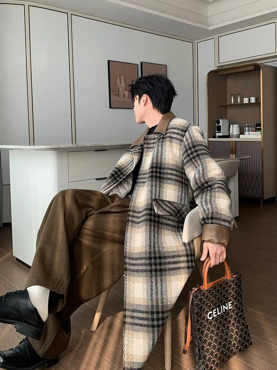 Stylish Fit Plaid Woolen Coat