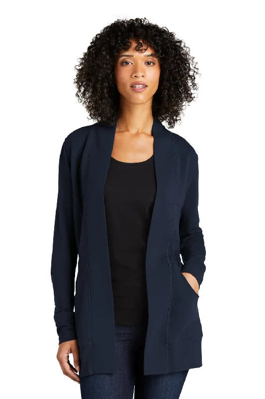 Trends Port Authority Womens Microterry Snag Resistant Long Sleeve Cardigan Sweater - River Navy Blue