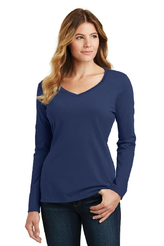Breathable Comfort Port & Company Womens Fan Favorite Long Sleeve V-Neck T-Shirt - Team Navy Blue Breathable Comfort Port & Company Womens Fan Favorite Long Sleeve V-Neck T-Shirt - Team Navy Blue