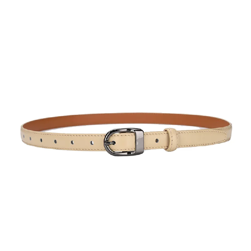 Fashionable Prints Luxury Top Layer Cow Leather Belt Women's Simple Decorative Jeans Belt Versatile Fashion Thin Belt (Apricot)