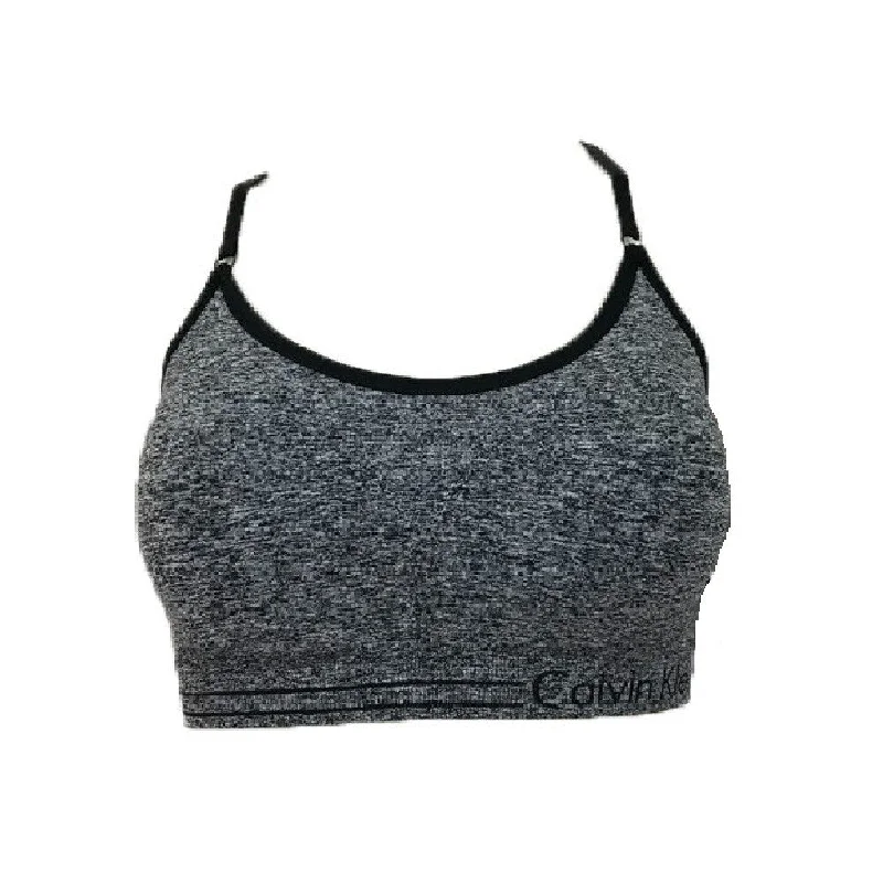 Light And Breathable Calvin Klein Women's Low Impact Racerback Sports Bra Heather Grey Black Size Extra Large - X-Large