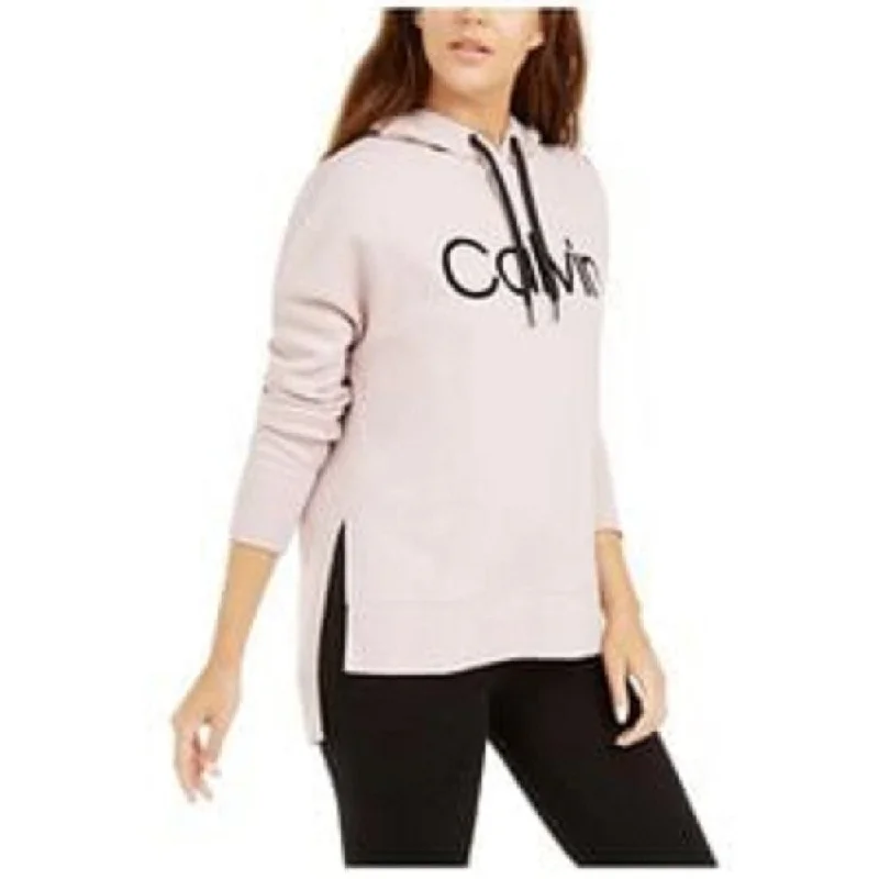 Quality Tailoring Calvin Klein Women's Performance Velvet-Logo High-Low Hoodie Pink Size Small