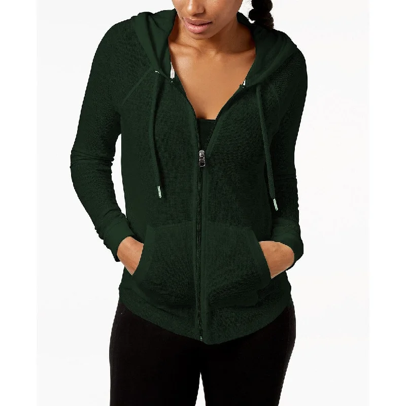 Sporty Comfort Calvin Klein Women's Ruched-Sleeve Zip Hoodie Olive Size Medium - Black