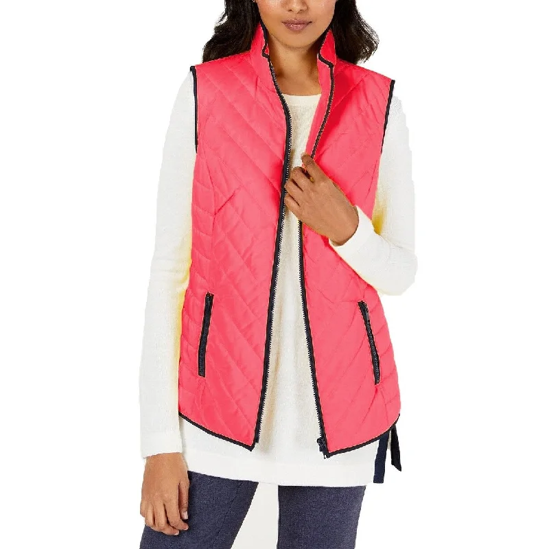 Comfy Chic Wear Charter Club Women's Contrast-Trim Zip-Front Vest Pink Size Large