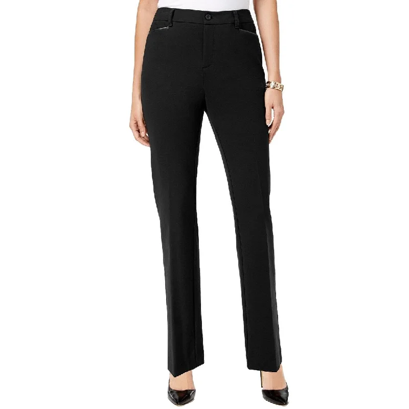 Versatile Items Charter Club Women's Faux-Leather-Trim Straight-Leg Pants Black Size 18
