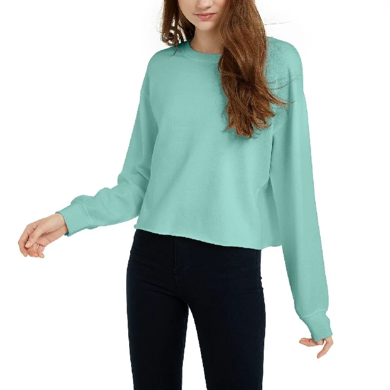 All-Day Style Hippie Rose Juniors' Cropped Raw-Edged Sweatshirt Aqua Size Large