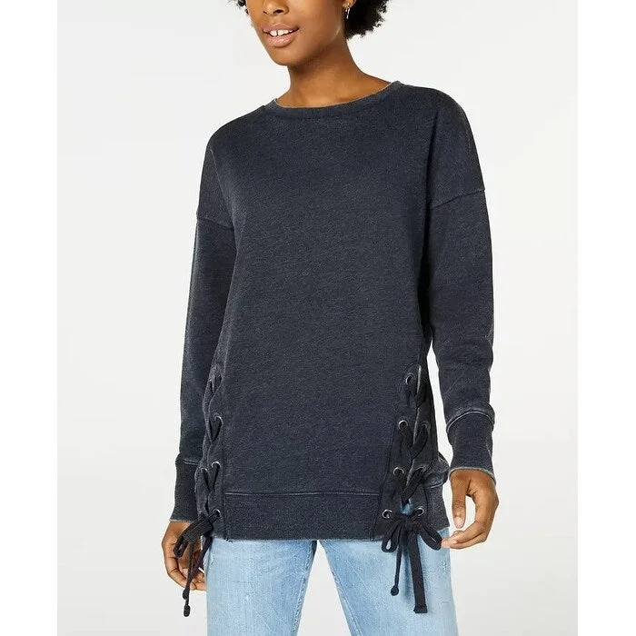 Exquisite Details Hippie Rose Women's Lace-Up Tunic Sweatshirt Black Size Extra Small - XS Exquisite Details Hippie Rose Women's Lace-Up Tunic Sweatshirt Black Size Extra Small - XS