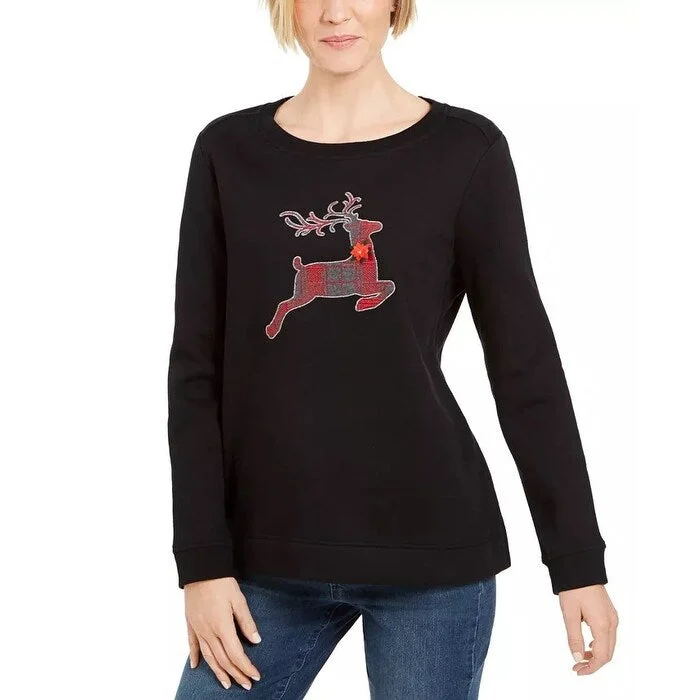 Fashion Must-have Karen Scott Women's Embellished Sweatshirt Black Size Petite Small - Petite Small