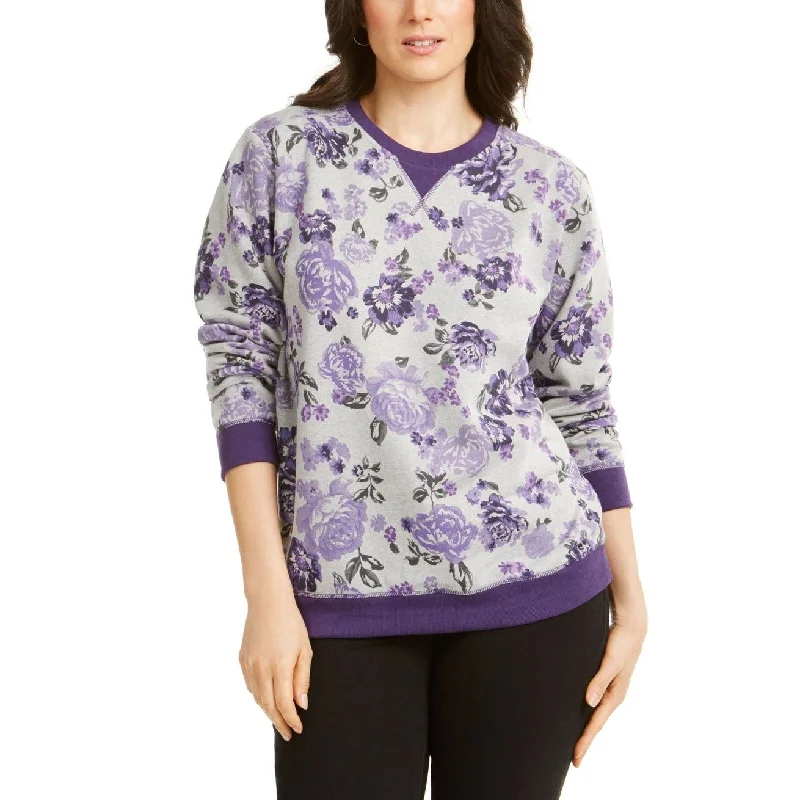 Effortless Looks Karen Scott Women's Floral-Print Fleece Sweatshirt Cassis Size Large Effortless Looks Karen Scott Women's Floral-Print Fleece Sweatshirt Cassis Size Large