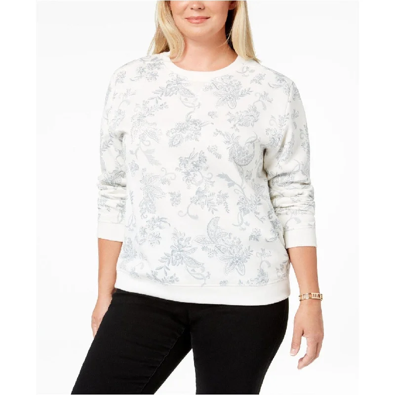 Elegant Outline Karen Scott Women's Plus Size Printed Fleece Sweatshirt White Size 1X Elegant Outline Karen Scott Women's Plus Size Printed Fleece Sweatshirt White Size 1X