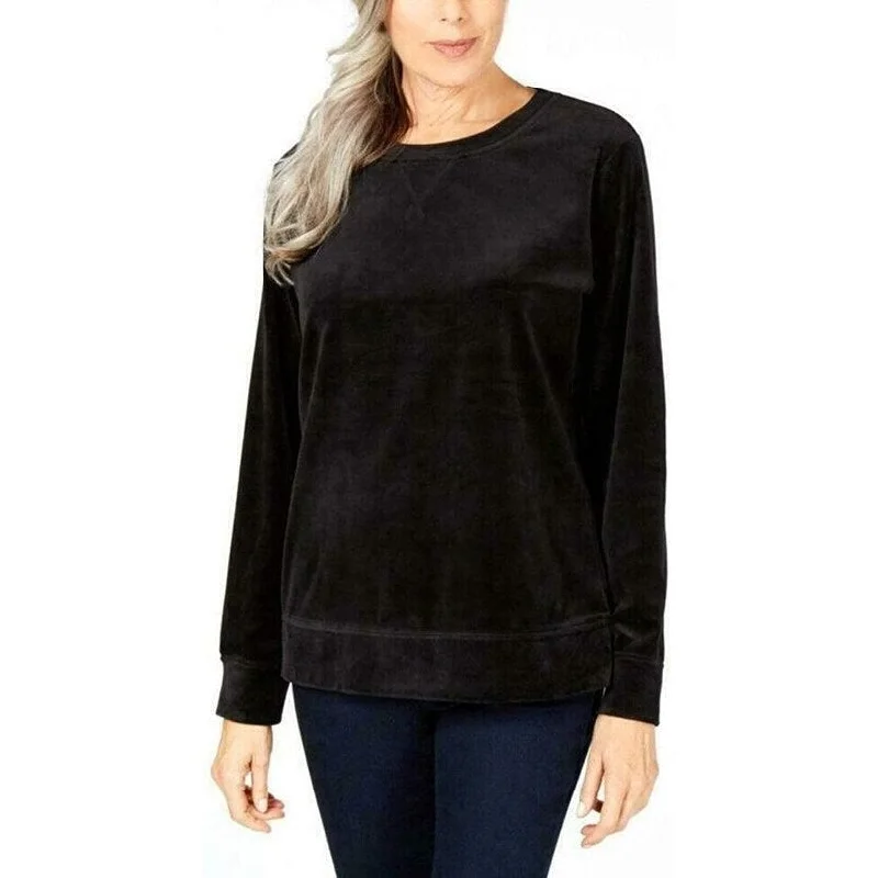 End Of The Year Karen Scott Women's Sport Velour Sweatshirt Black Size Medium