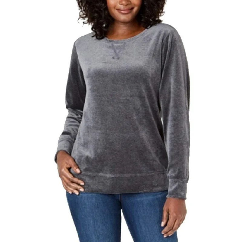Relaxed Fit Karen Scott Women's Sport Velour Sweatshirt Charcoal Size Small