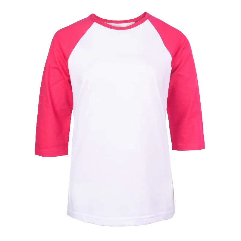 High Street Fashion COTTONBELL LADIES BASEBALL TEE (LBT001C_WH/H.PK)