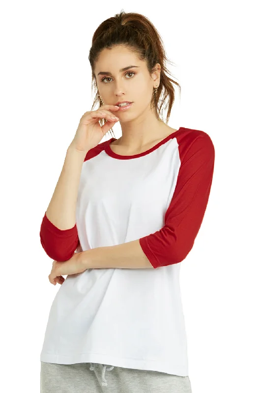 Quality Tailoring COTTONBELL LADIES BASEBALL TEE (LBT001C_WH/RED)