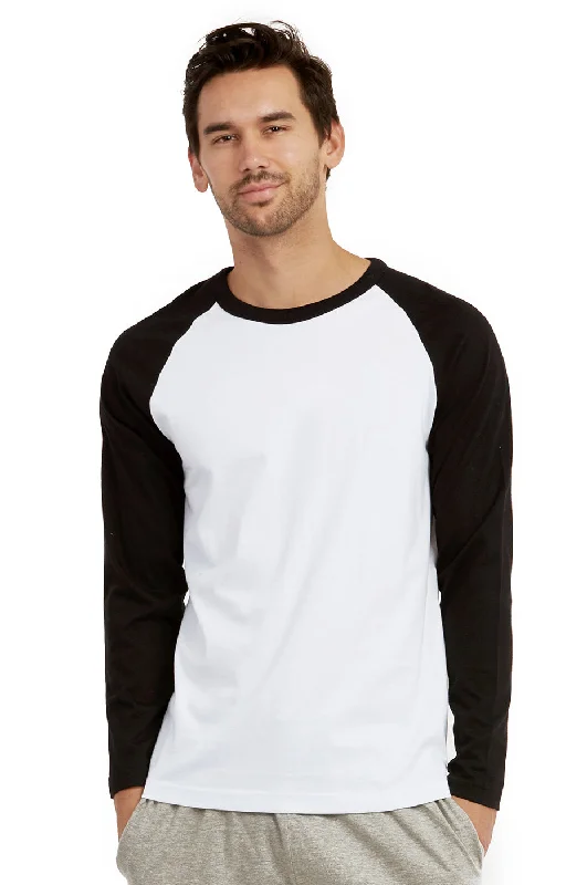 Youthful Vitality COTTONBELL MEN'S LONG SLEEVE BASEBALL TEE (MBT002C_BLK-WHT)