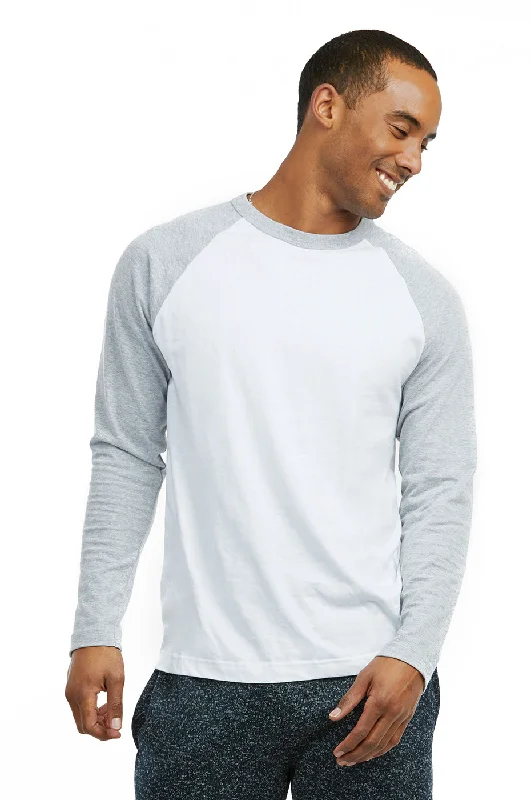 Goddess Style COTTONBELL MEN'S LONG SLEEVE BASEBALL TEE (MBT002C_LT.G-WHT)