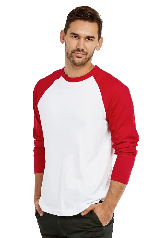 Economic Outlook COTTONBELL MEN'S LONG SLEEVE BASEBALL TEE (MBT002C_RED-WHT)