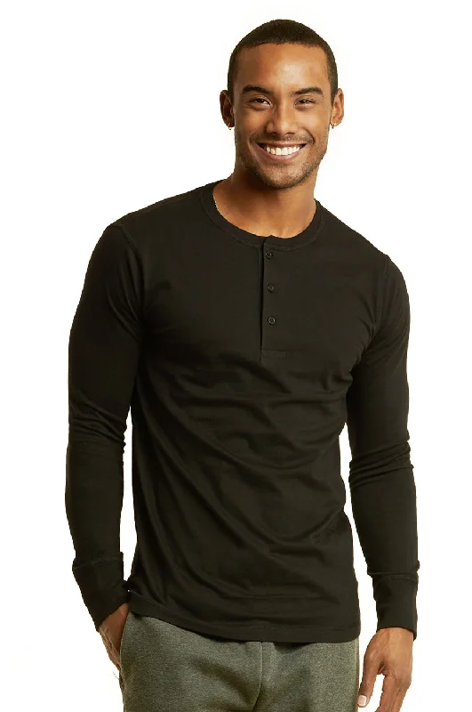 Body Design COTTONBELL MEN'S HENLEY SHIRT (MHS001C_BLACK)