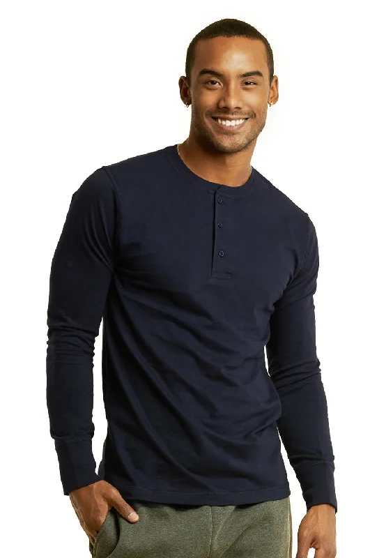 Short Design COTTONBELL MEN'S HENLEY SHIRT (MHS001C_NAVY)