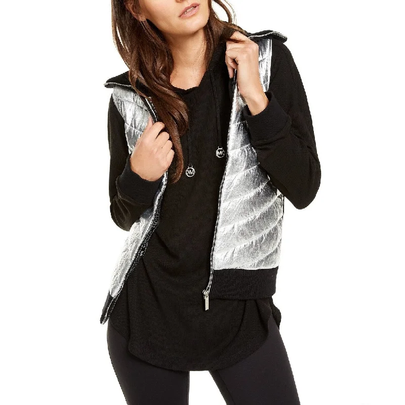 Soft Clothing Michael Kors Women's Sweater-Back Puffer Vest Silver Size Medium