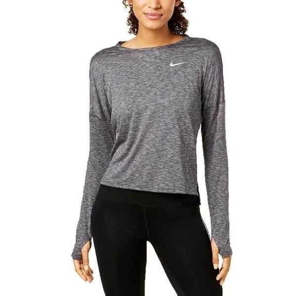Soft Wearables Nike Women's Dry Medalist Running Long Sleeve Top Black Heather Size Medium