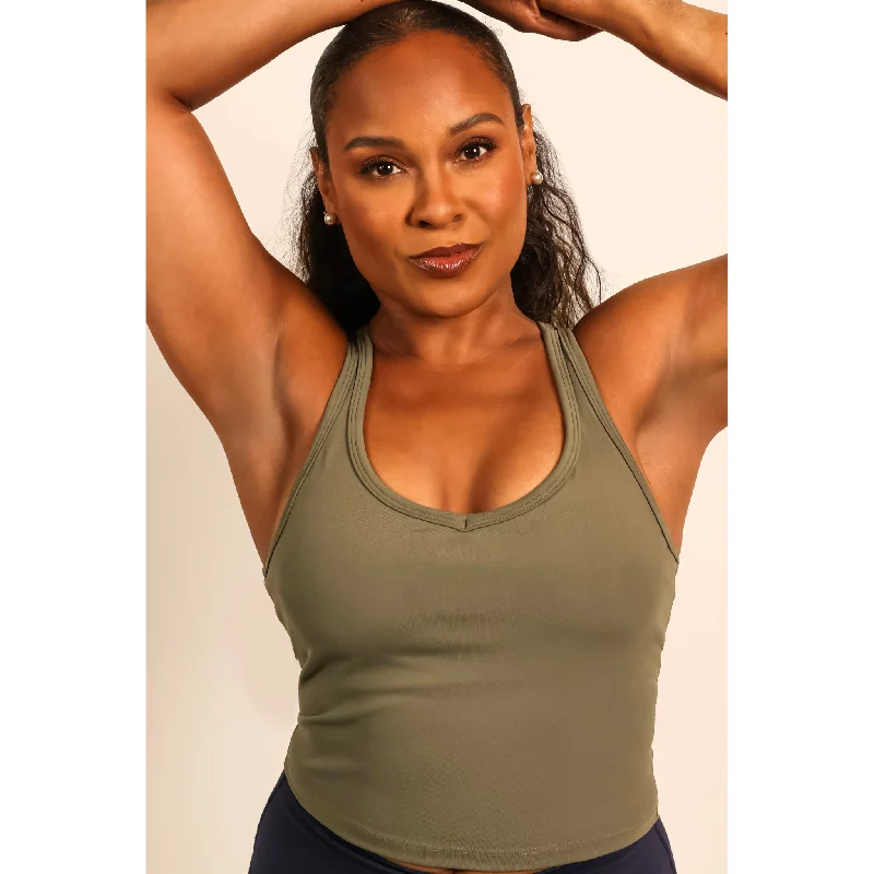 Trends Quoia Be Your Strength Workout Tank Top In Olive