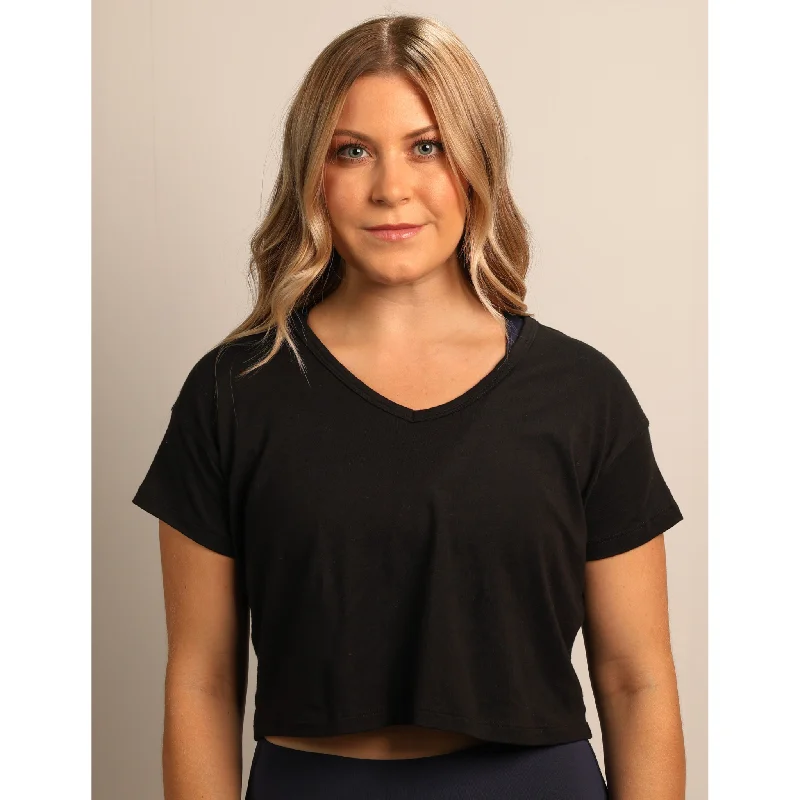 Luxe Comfort Quoia Stay Empowered Workout Crop Top In Black