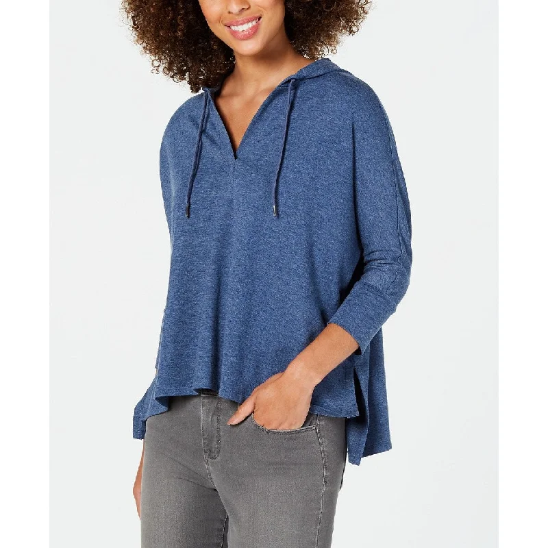Comfortable Tops Style & Co Women's Hoodie 3/4-Sleeve Top Blue Size Large