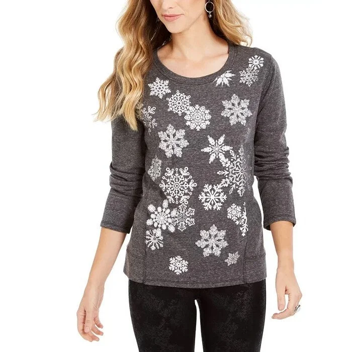 Casual Choice Style & Co Women's Snowflake Embellished Sweatshirt Black Size Large
