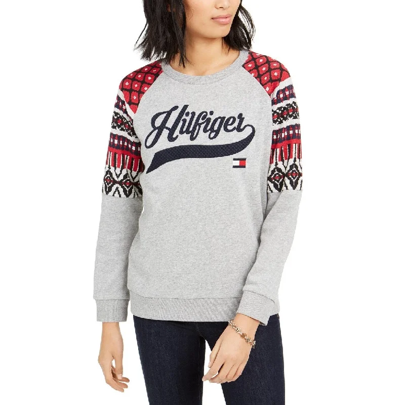 Cozy Dress Tommy Hilfiger Women's Printed Raglan Sweatshirt Gray Size X-Large