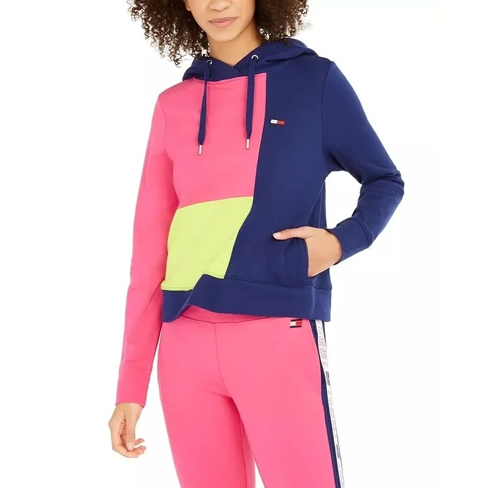 Comfort Fit Tommy Hilfiger Women's Sport Colorblocked Hoodie Blue Size X-Small