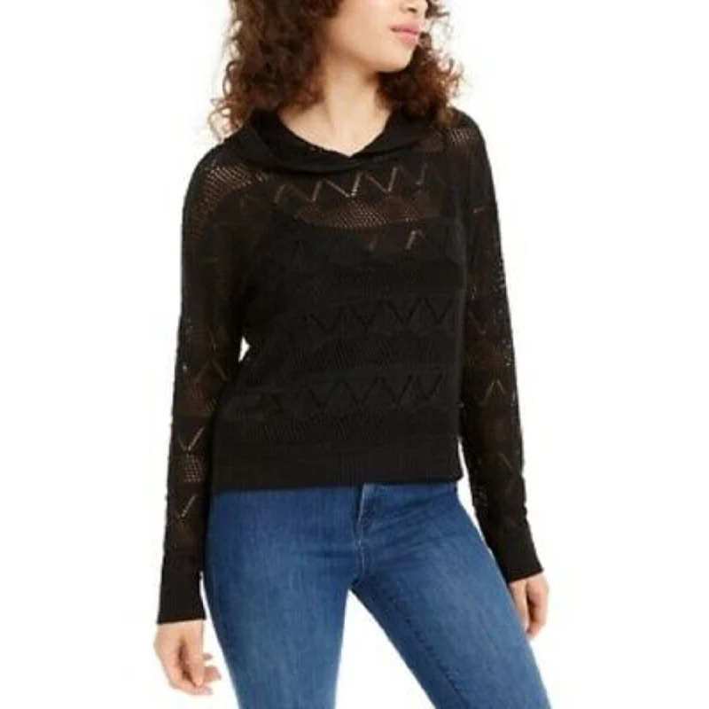 Economic Outlook Ultra Flirt Juniors' Pointelle-Knit Hoodie Sweater Black Size Medium Economic Outlook Ultra Flirt Juniors' Pointelle-Knit Hoodie Sweater Black Size Medium
