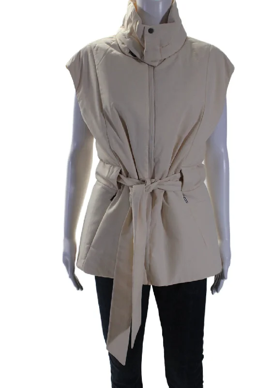 Exquisite Tailoring Aday Womens Two Pocket High Neck Zip Up City Summits Puffer Vest Sand