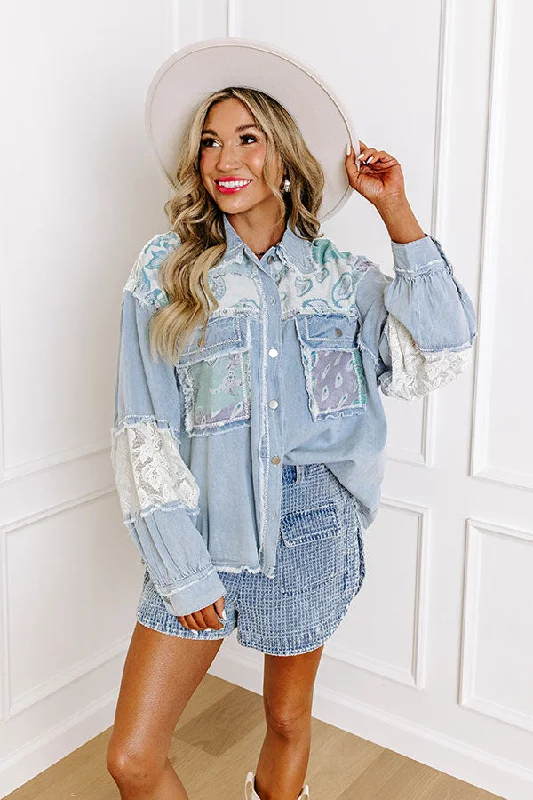 Weekend Comfort Wear Boho Vibes Lightweight Chambray Jacket  in Light Wash