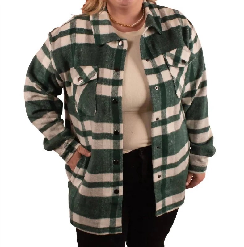 Simple Chic Cassidy Classic Plaid Shacket In Green/grey