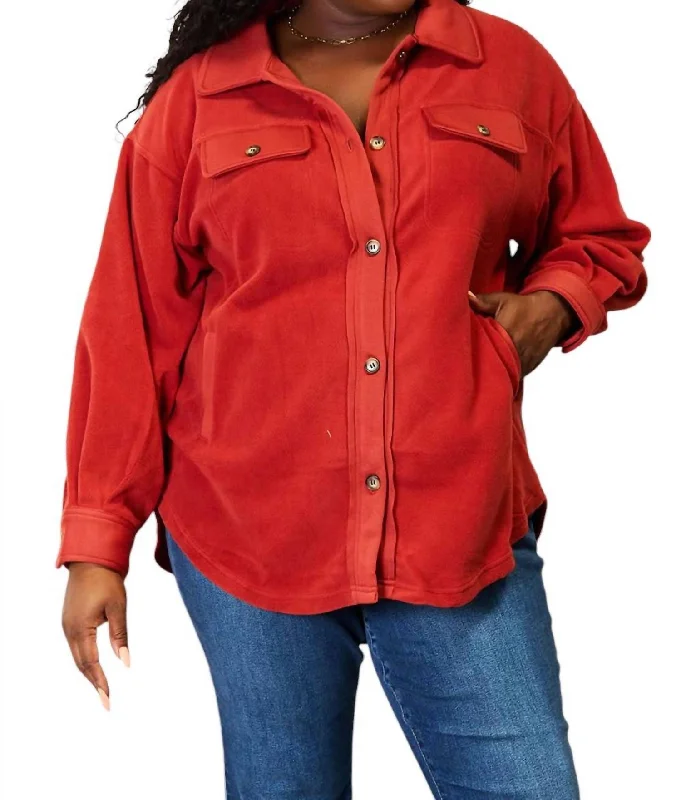 High Street Series Cozy Girl Full Size Button Down Shacket In Rust