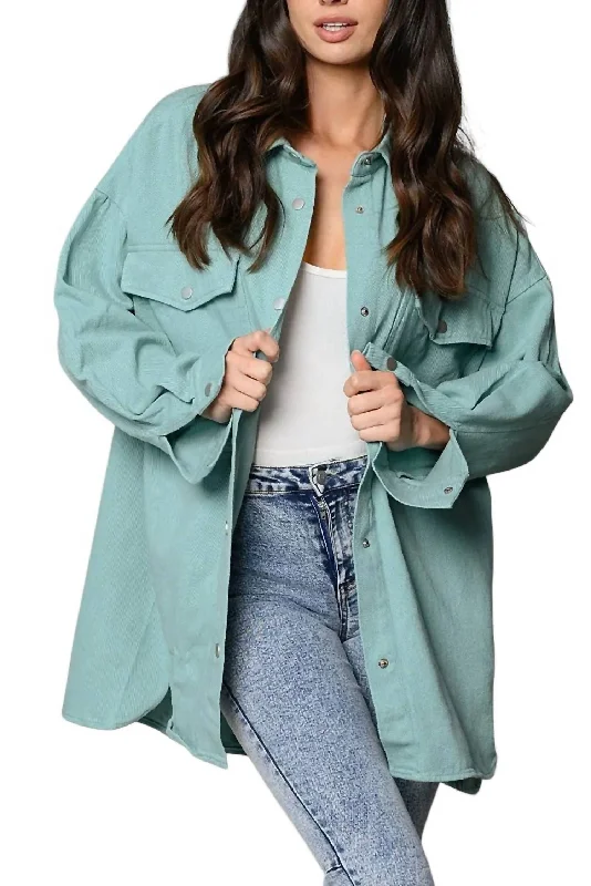 Comfortable Chic Denim Button Up Shacket In Blue