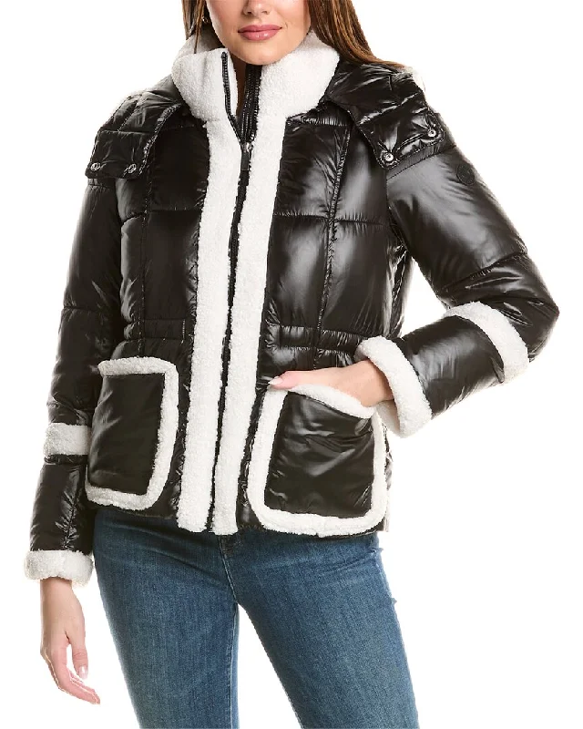 Classic Color French Connection Sherpa Trim Puffer Coat