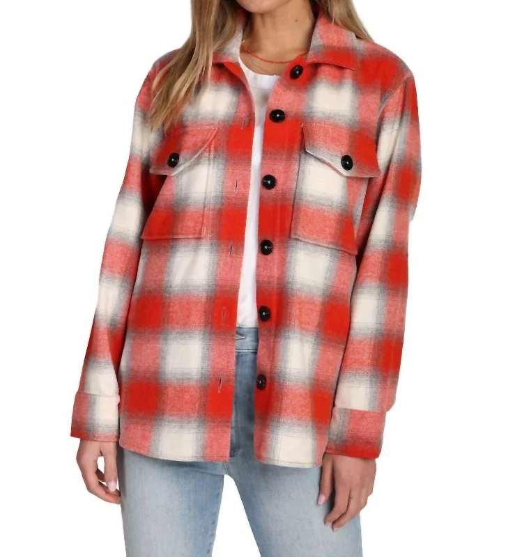 Easy Chic Logan Plaid Jacket In Red